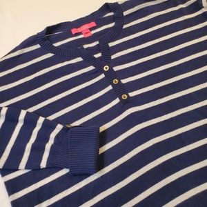 Lilly Pulitzer Faraway Sweater Navy‎ White Stripe Gold Button Women's Size Small